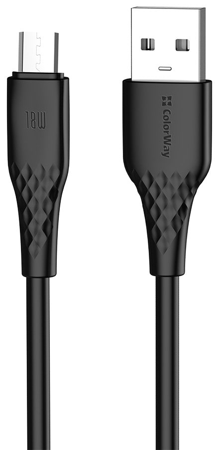 Кабель Colorway USB - MicroUSB (textured PVC) 3А 1м Black (CW-CBUM094-BK)